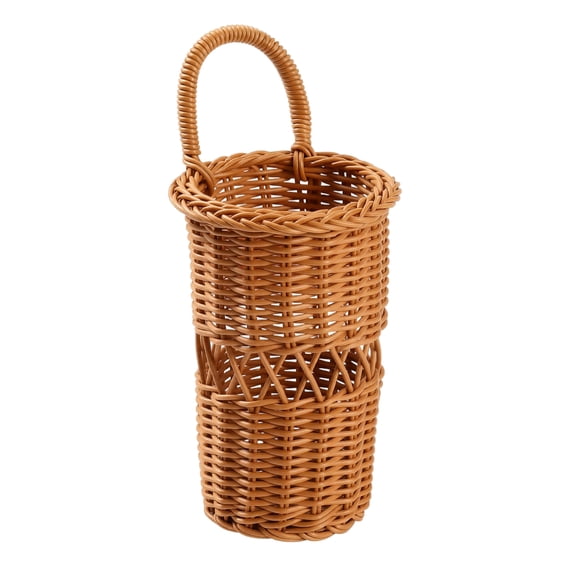 Handwoven Rattan Wall Hanging Storage Basket,Cylindrical Open Weave Organizer for Bathroom Kitchen Entryway and Boho Home Decor,9.1 Inch