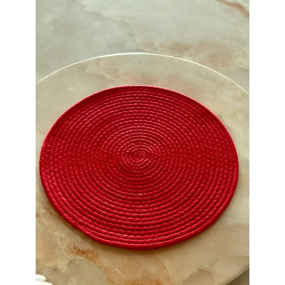 Handwoven Red Jute Round Mat Eco-Friendly Braided Floor Rug for Living Room, Dining Table, Kitchen & Home Dcor