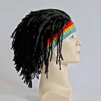 Handwoven Reggae Wig Hat Halloween Funny Adjustable Winter Warm Rider Mask with Beard and Woolen Wig Hat