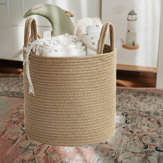 Handwoven Rope Storage Basket Foldable Organizer for Laundry Toys and Home Essentials with Natural Fiber Design for Bedroom Closet and Living Room Organization