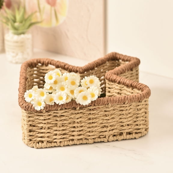Handwoven Rope Storage Basket For Living Room Coffee Table Snack Tray & Fruit Bowl – Multi-Purpose Woven Catchall Organizer For Kitchen Counter, Entryway Keys, Bathroom Toiletries & Home Decor