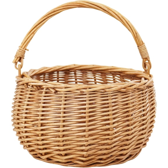 Handwoven Round Willow Wicker Basket with Handles, Portable Picnic Basket for Outdoor Snacks, Wedding & Party Gift Basket, Home Decor