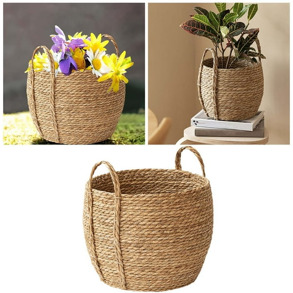 Handwoven Seagrass Basket with Jute Handles Natural Woven Storage Basket for Home Decor, Organization, Blankets, Toys, Laundry, Plants, Boho Style Decorative Basket for Living Room
