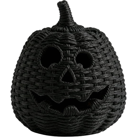 Handwoven Seagrass Pumpkin Basket, Halloween Decorative Storage Basket with Vine Top, Woven Basket for Candy Storage, Tabletop Home Decor (Q)