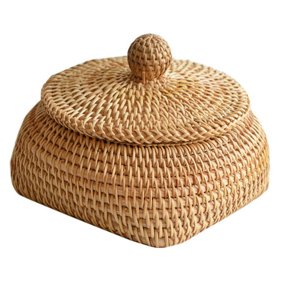Handwoven Seagrass Storage Basket with Lid - Organizer Bin