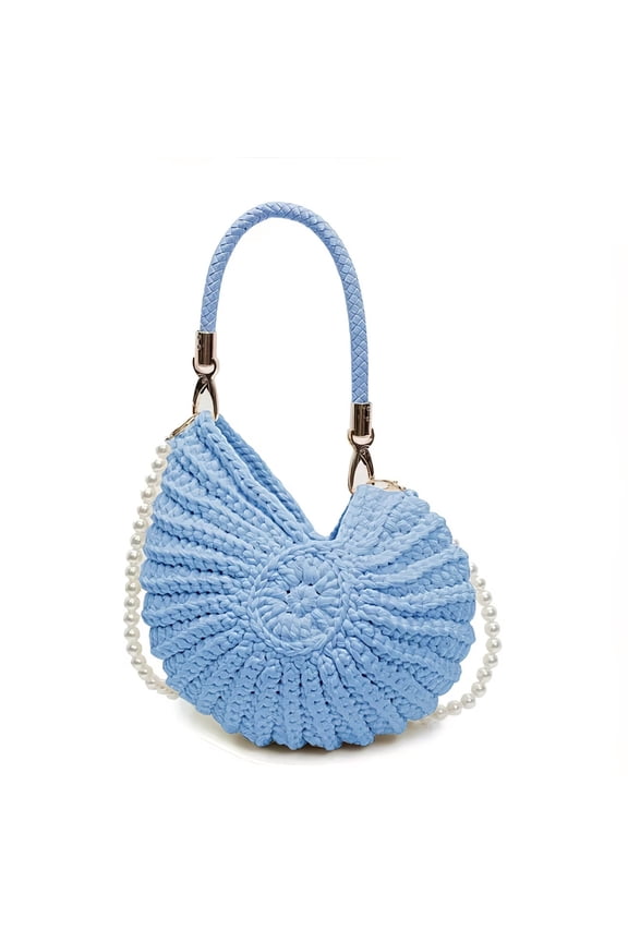 Handwoven Seashell Bags ,Crochet Summer Bag, Boho Knitted Evening Clutch Purses, Crossbody Shoulder Bag with Pearl Strap