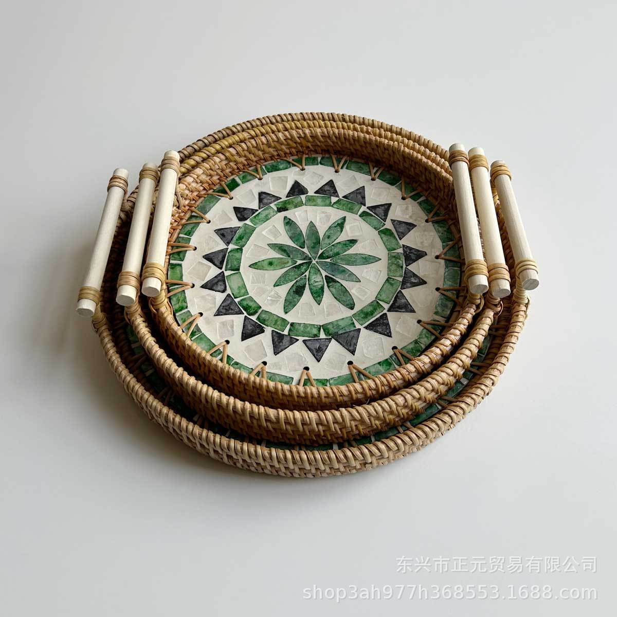 Handwoven Seashell Rattan Tray - Multi-Size Snack Serving Dish - Living ...