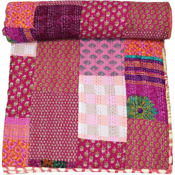 Handwoven Silk Patola Kantha – Elegant, Lightweight, Traditional Design, Perfect for Weddings and Festivals Size - Queen / Double - 90 x 108 Inch / 228 cm x 274 cm