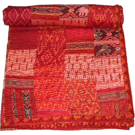 Handwoven Silk Patola Kantha – Elegant, Lightweight, Traditional Design, Perfect for Weddings and Festivals Size - Twin / Single Size - 60" x 90" / 152 cm x 228 cm