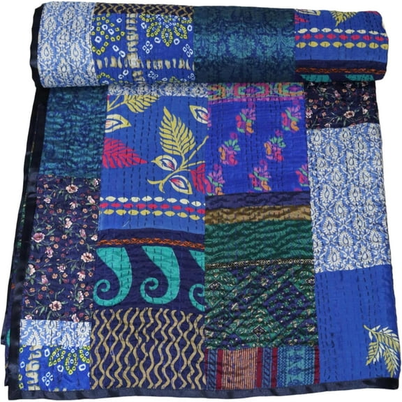 Handwoven Silk Patola Kantha – Elegant, Lightweight, Traditional Design, Perfect for Weddings and Festivals Size - Twin / Single Size - 60" x 90" / 152 cm x 228 cm