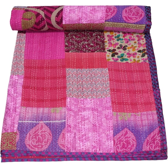 Handwoven Silk Patola Kantha – Elegant, Lightweight, Traditional Design, Perfect for Weddings and Festivals Size - Twin / Single Size - 60" x 90" / 152 cm x 228 cm