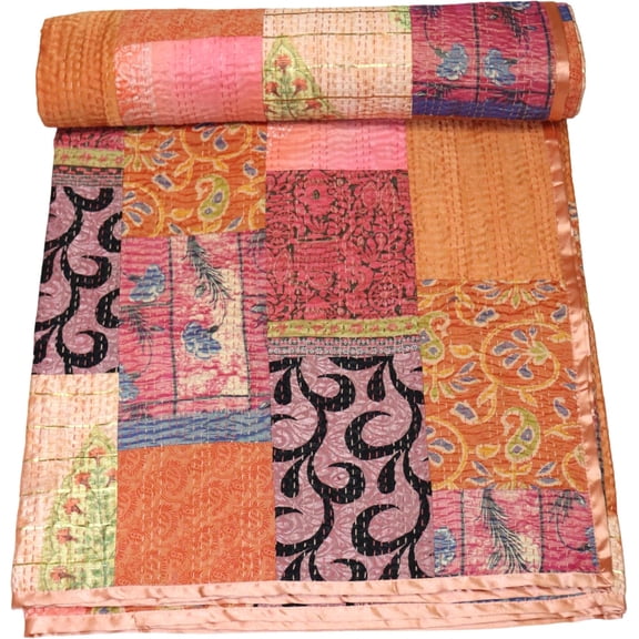 Handwoven Silk Patola Kantha – Elegant, Lightweight, Traditional Design, Perfect for Weddings and Festivals Size - Twin / Single Size - 60" x 90" / 152 cm x 228 cm