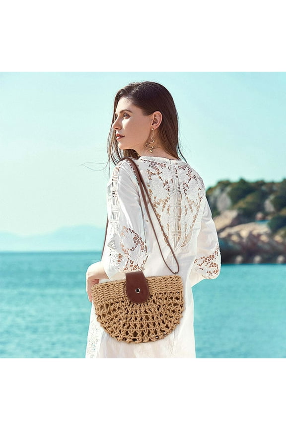 Handwoven Straw Beach Bag for Women, Boho Summer Tote with Shoulder Strap - Lightweight Woven Purse for Pool Party & Travel