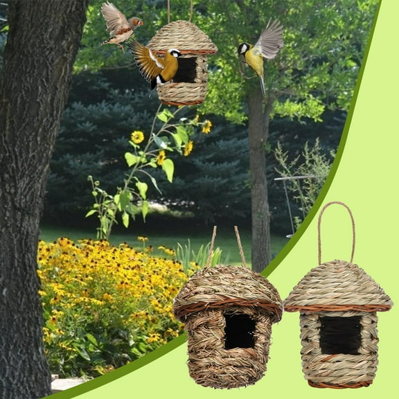 Handwoven Straw Bird House | Natural Grass Fiber | Warm & Cozy Shelter for Birds | Hanging Rope for Easy Installation | Outdoor & Indoor Use | Ideal for Gardens & Cages | 1pc | Bird Decorations