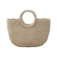 thumbnail image 1 of Handwoven Straw Tote Bag for Women – Boho Beach & Travel Carryall with Round Ring Handles, Spacious Rattan Handbag for Summer Vacation, Resort & Weekend Getaway, 1 of 5