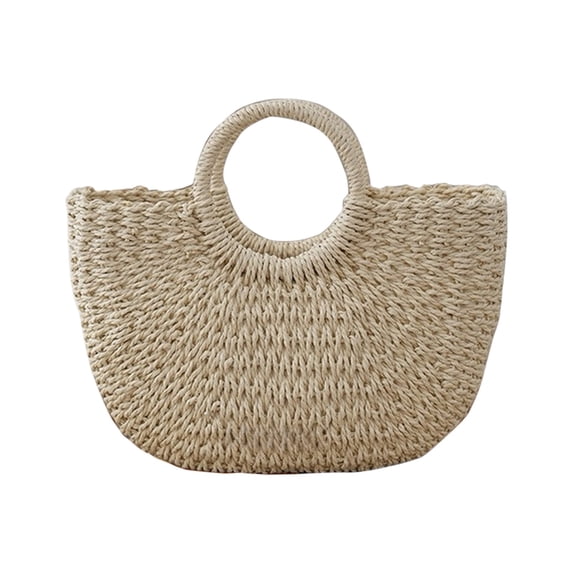 Handwoven Straw Tote Bag for Women – Boho Beach & Travel Carryall with Round Ring Handles, Spacious Rattan Handbag for Summer Vacation, Resort & Weekend Getaway