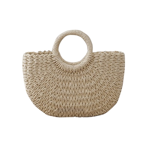 Handwoven Straw Tote Bag for Women – Boho Beach & Travel Carryall with Round Ring Handles, Spacious Rattan Handbag for Summer Vacation, Resort & Weekend Getaway