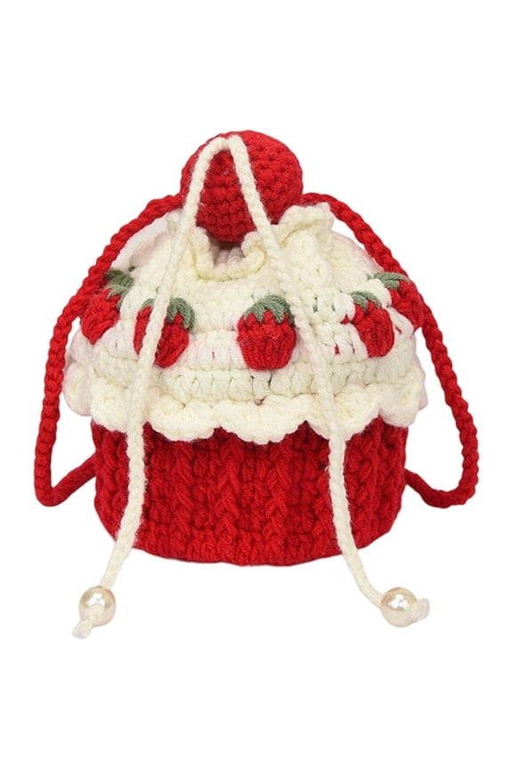 Handwoven Strawberry Cake Shoulder Bag for Women, Woven Strawberry Crossbody Bag Cute Messenger Bag Beach Bag Purse for Women