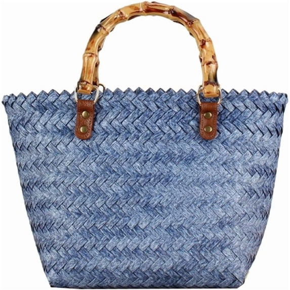 Handwoven Tote Bag for Women Straw Hobo Bag with Bamboo Handle PVC Bag Rattan Woven Handbag Summer Beach Purse