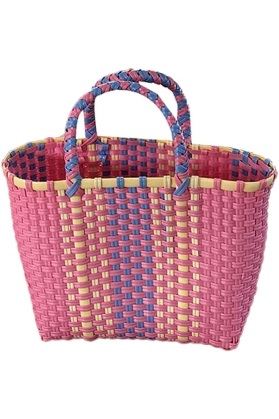 Handwoven Tote Bag for Women Straw Hobo Purse PVC Summer Beach Bag Rattan Woven Cute Shopping Handbag Color Block
