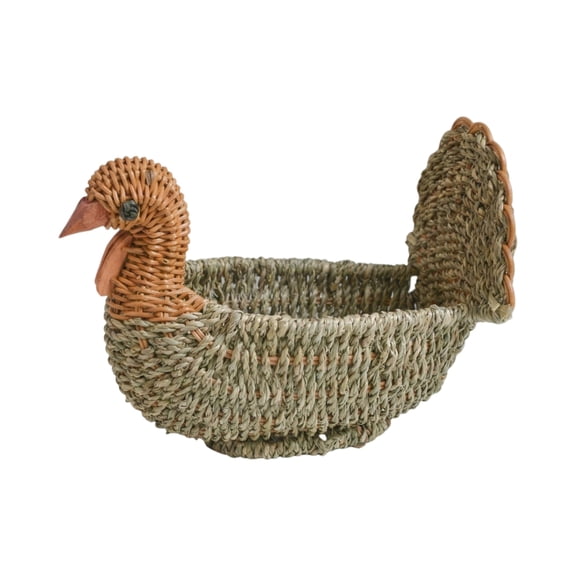 Handwoven Turkey Woven Basket Thanksgiving Harvest Decorative Wicker Storage Rustic Farmhouse Table Centerpiece Organizer