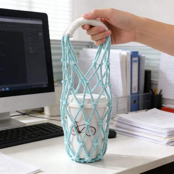 Handwoven Water Bottle Sleeve - Portable Cup Holder with Handle for Tea Coffee and Water Bottles Travel