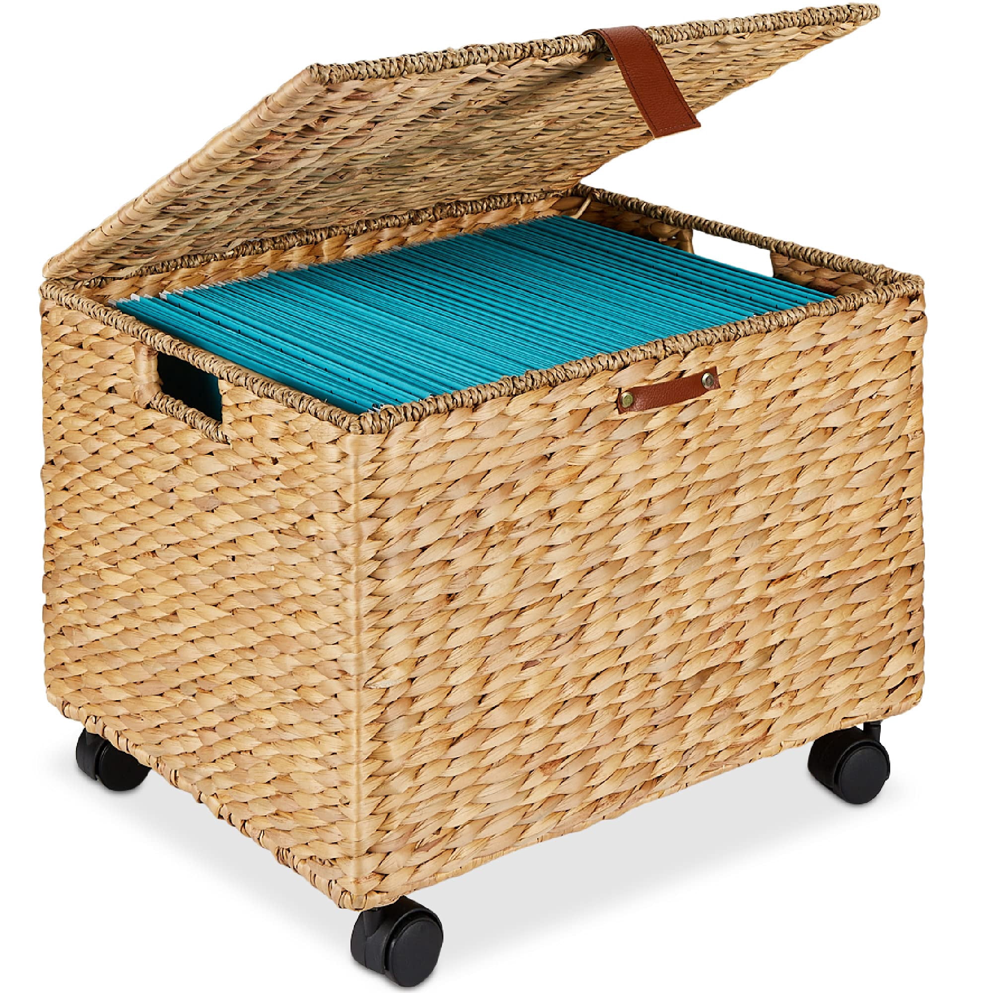Handwoven Water Hyacinth File Cabinet with Locking Wheels, Mobile ...