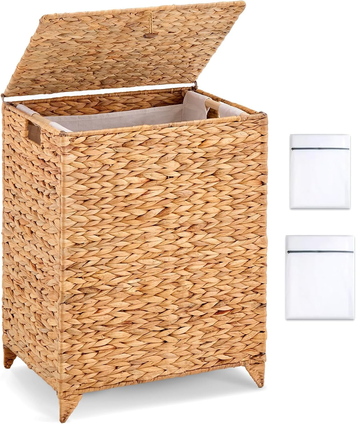 Handwoven Water Hyacinth Laundry Hamper with Lid, Large Rattan Clothes ...