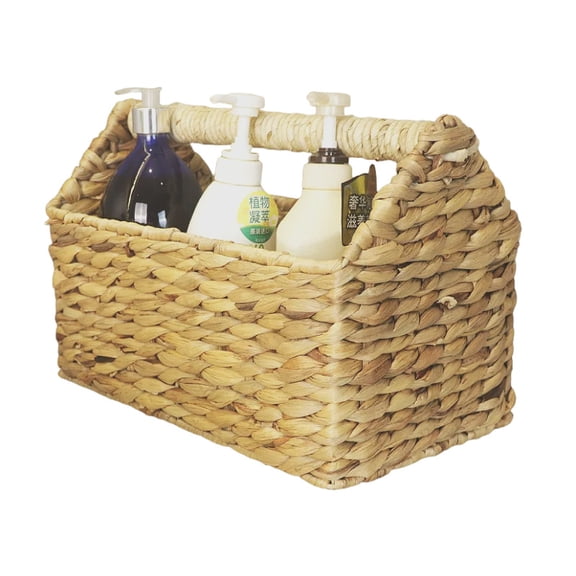 Handwoven Water Hyacinth Storage Basket, Natural Grass Bin for Bathroom Counter, Bedroom, Toy Organizer, Cosmetics Holder Farmhouse Style