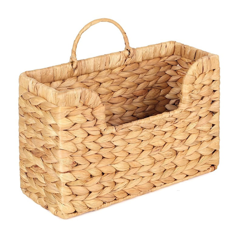 Handwoven Water Hyacinth Wall Magazine Holder - Hanging Organizer for Mail, Newspapers & Magazines, Boho Storage Basket