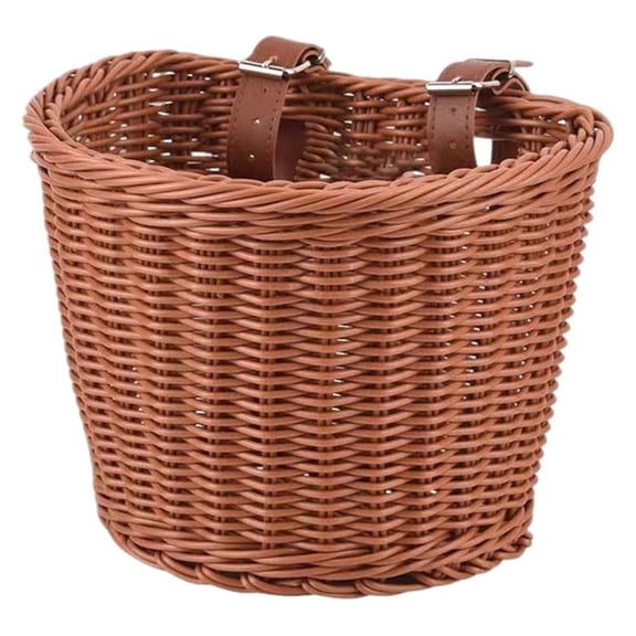 Handwoven Waterproof Bike Basket, Front Handlebar Storage Basket with Adjustable Straps for Bikes Scooters and Tricycles,Brown,18X14X12cm