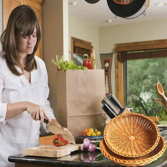 Handwoven Wicker Bread Basket, Small Round Willow Serving Basket for Bread, Fruit, Pastries, Coffee & Tea, Rustic Farmhouse Kitchen Decor & Table Centerpiece Walmart Outlet