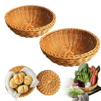 Handwoven Wicker Bread & Fruit Basket Set, Multipurpose Round Serving Bowls for Kitchen/Dining, Natural Vine Storage Baskets for Food/Snacks