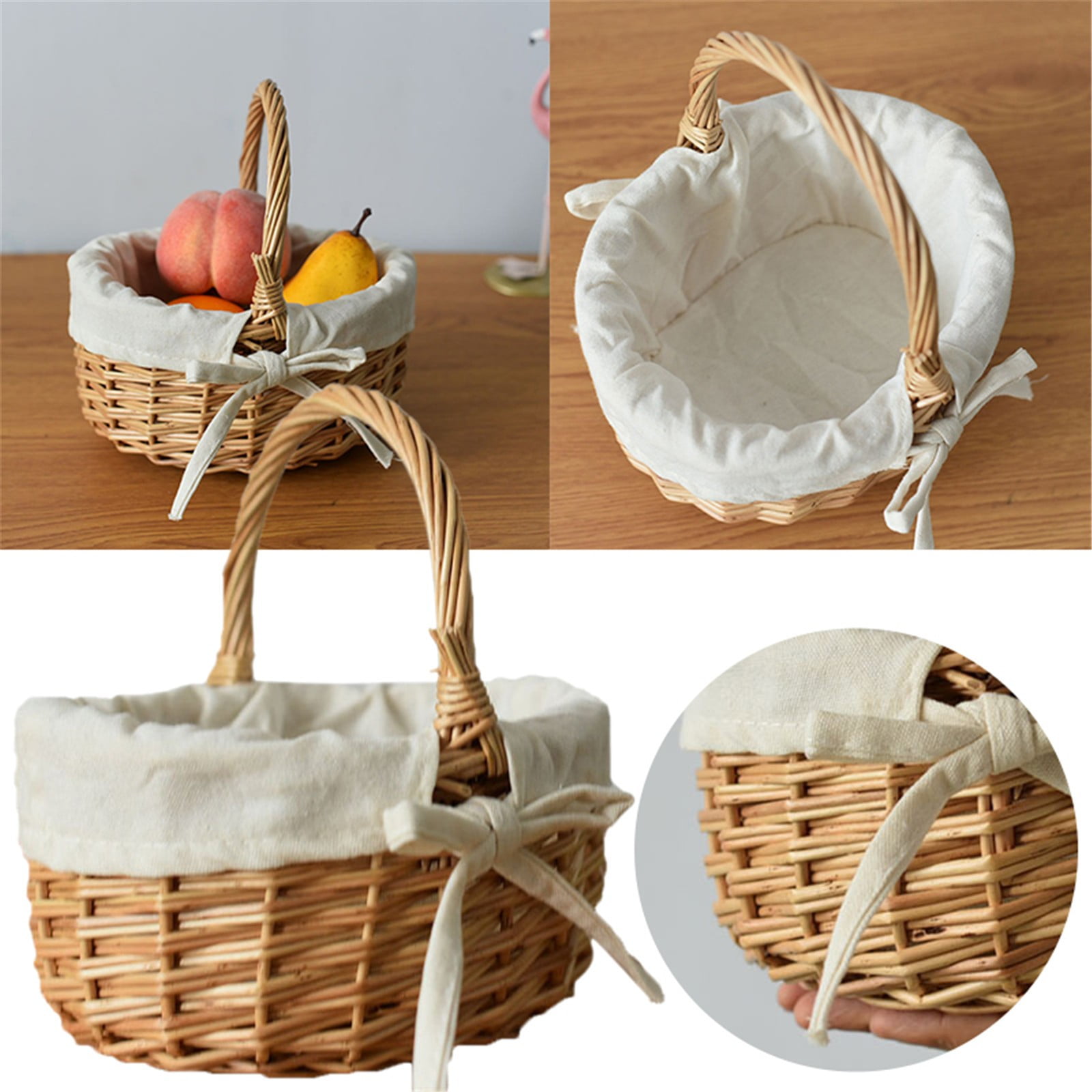 Handwoven Wicker Decorative Basket with Handle, 7.9Inch Rustic Wooden Display Basket for Easter, Home Decor, Wedding & Party Centerpiece