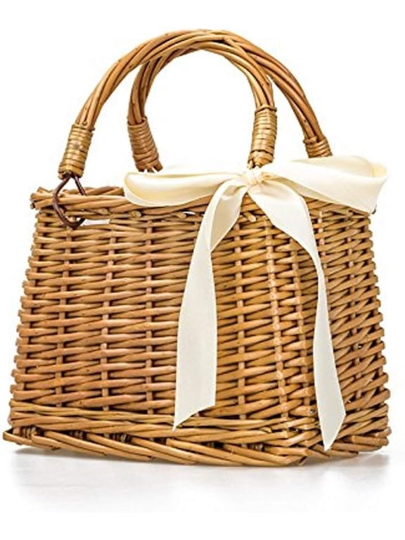 Handwoven Wicker Handbag, Rectangular Basket Purse, Women Straw Tote for Beach (Rectangular Khaki 10.2" X 6.3" X 6.7")