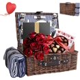 thumbnail image 1 of Handwoven Wicker Picnic Basket for 4 with Insulated Cooler - Valentine’s Day Luxury Set Waterproof Blanket & Ceramic Plates, Beach Camping Essentials for Couples, 1 of 13