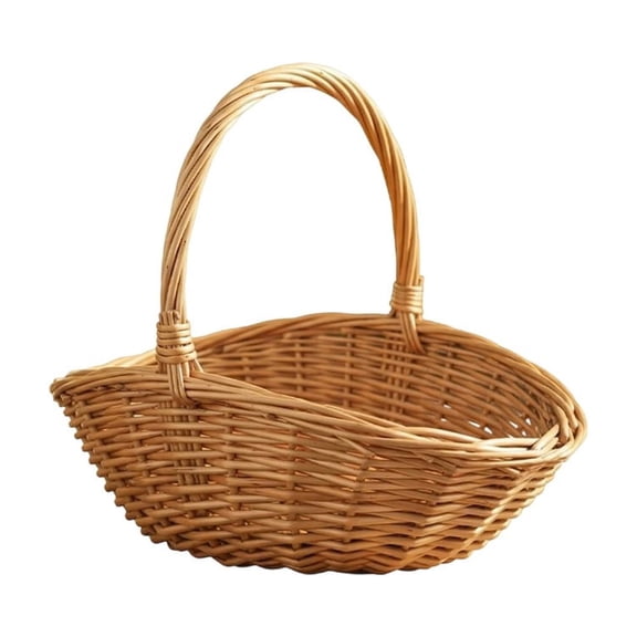 Handwoven Wicker Picnic Basket With Handle Natural Straw Easter Gift Basket 8.7x6.3x8 Inch