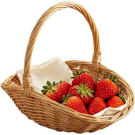 Handwoven Wicker Picnic Basket With Handle for Easter Egg Hunts Weddings Garden Decor and Small Gift Storage