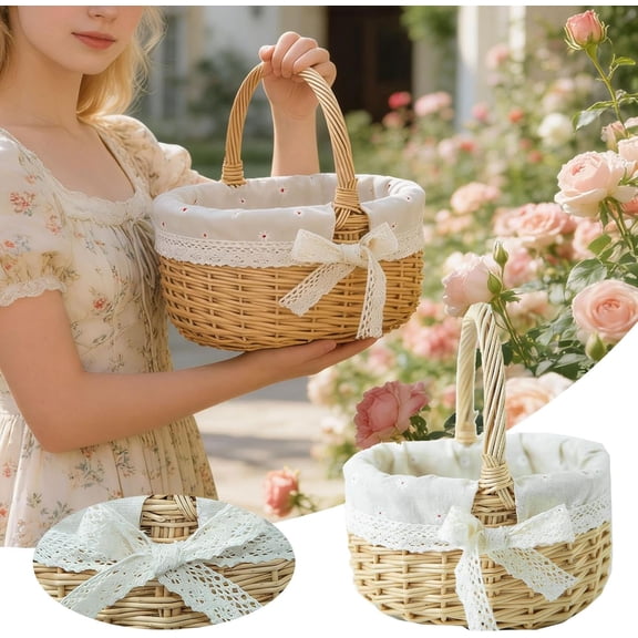 Handwoven Wicker Picnic Basket with Handle