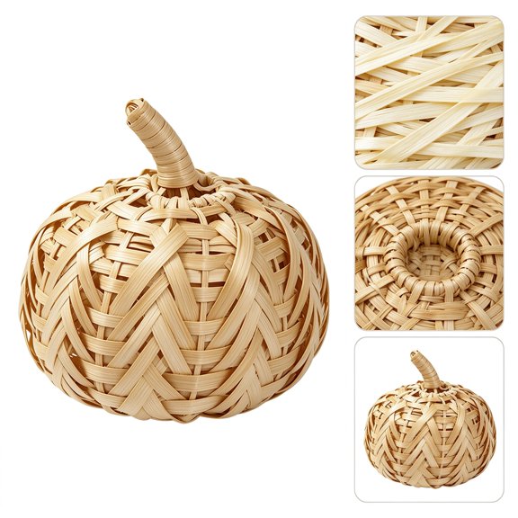 Handwoven Wicker Pumpkin Decor, Natural Rattan Harvest Pumpkin with Twisted Stem for Fall Table Centerpiece, Thanksgiving Mantel and Rustic Home Display