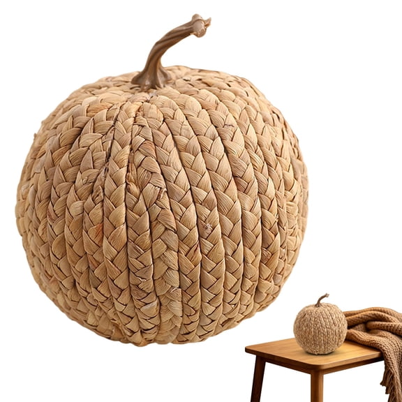 Handwoven Wicker Pumpkin Lantern Basket with Lid, 2in1 Candy Storage for Fall Halloween Harvest Indoor Outdoor Decor
