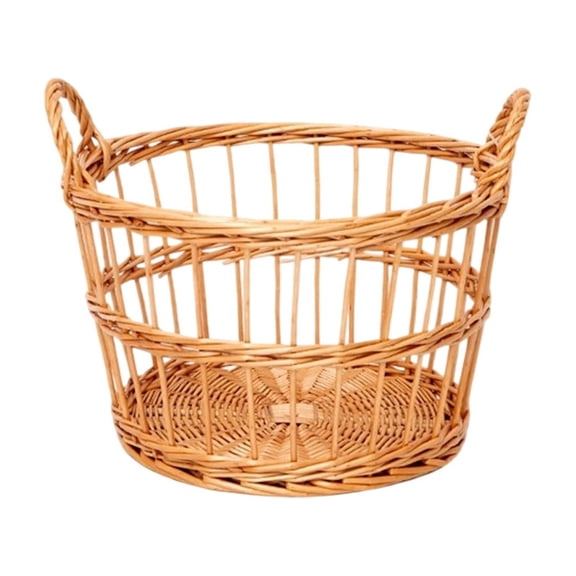 Handwoven Wicker Storage Basket with Double Handles Rattan Laundry Toy Organizer for Home, Bathroom, and Living Room,Brown