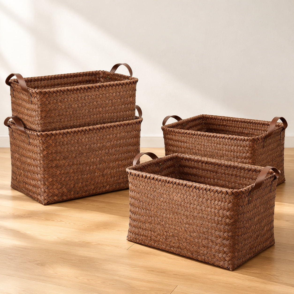 Handwoven Wicker Storage Baskets, 4 Pack, Brown - Walmart.com