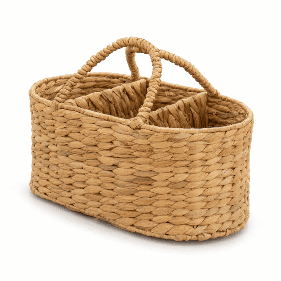 Handwoven Willow Wicker Oval Storage Basket with Dividers, Rustic Natural Braided Organizer Basket with Handles