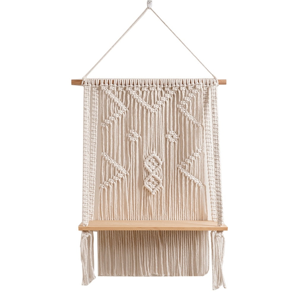 Handwoven Wood Storage Rack Simple Wall Display Shelf for Room ...