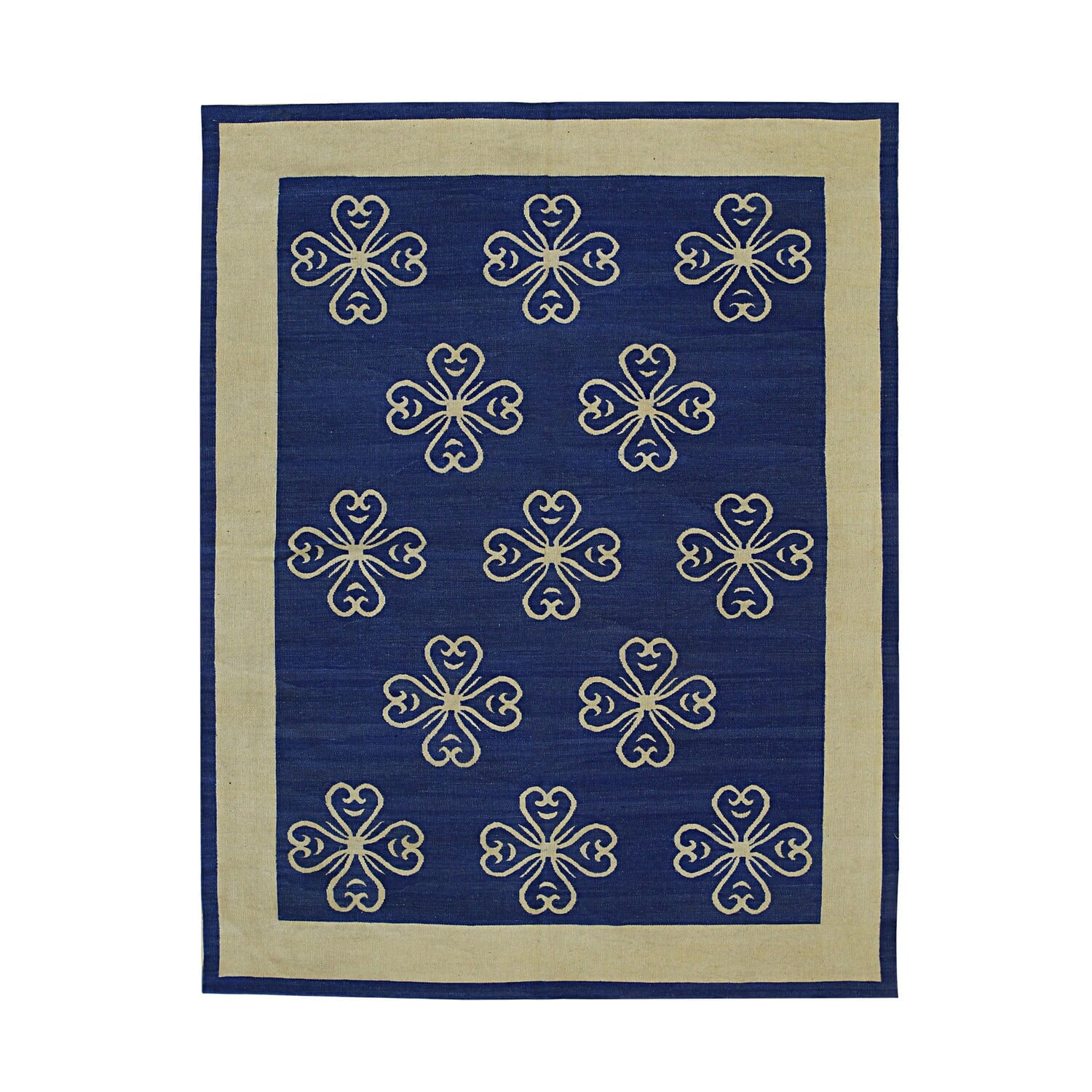 Handwoven Artisanal Blue Wool 6' x 8' Flatweave Area Rug
