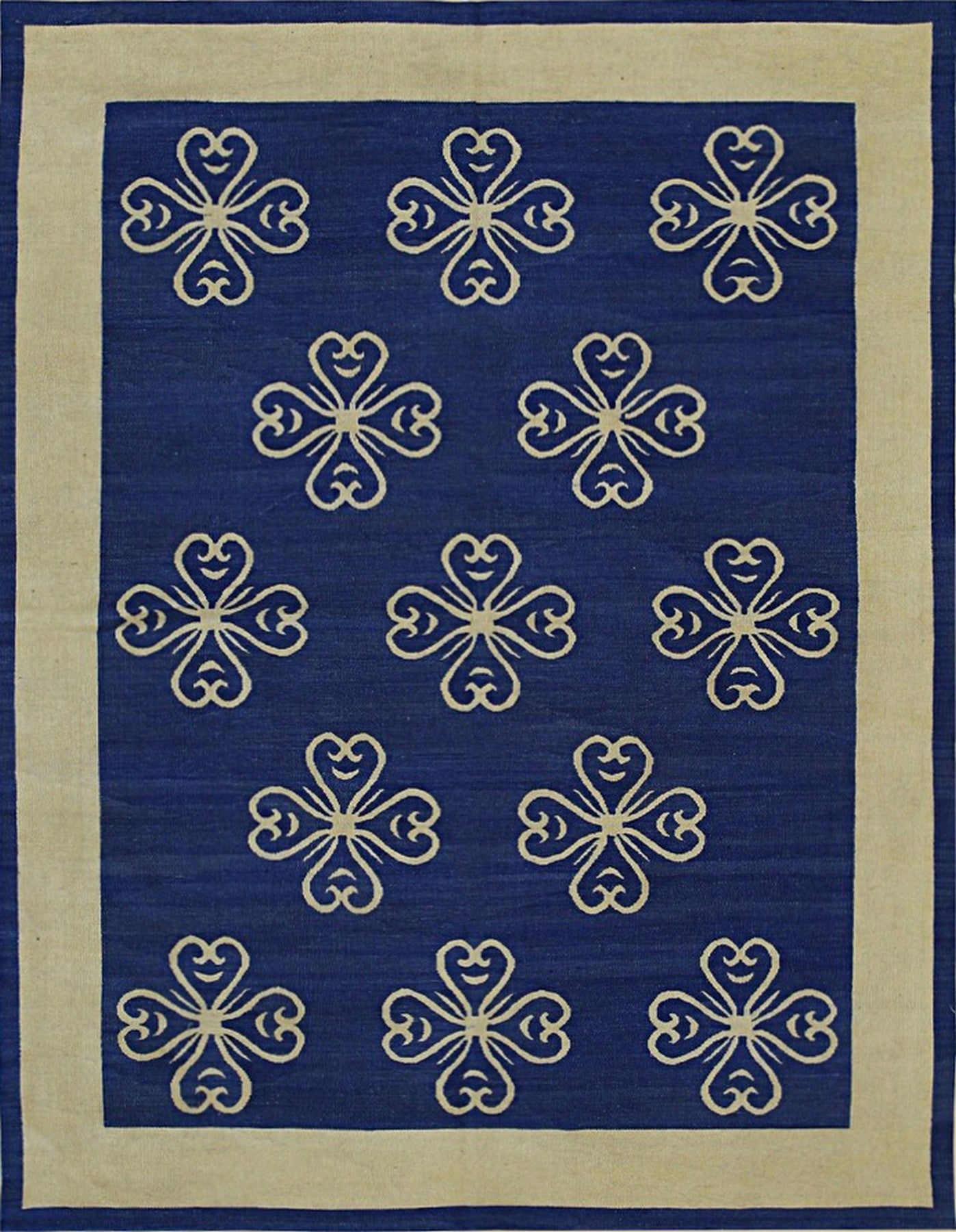 Handwoven Artisanal Blue Wool 6' x 8' Flatweave Area Rug