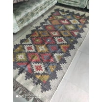 Handwoven Wool Jute Kilim Rug: Aztec Geometric Area Rug
