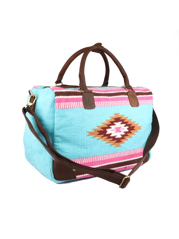 Handwoven Wool Weekender Duffel Travel Bag Turquoise 103BT02
