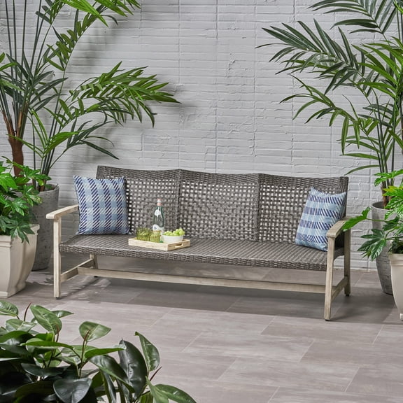 Handwoven wicker outdoor sofa for 3 / Comfortable seating for patio relaxation
